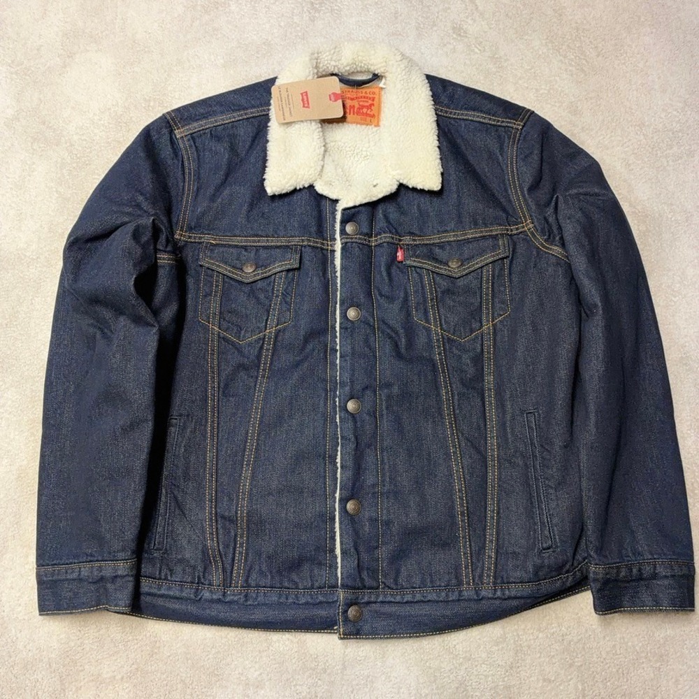 NWT Levi's Trucker Jacket Sherpa Lined Dark Blue Denim Type 3 Mens Large